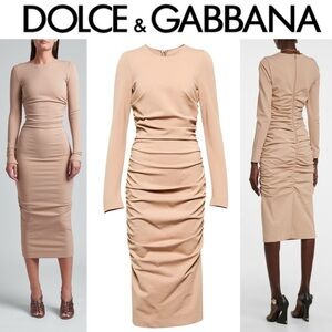 DOLCE&GABBANA Ruched Jersey Midi Dress sz 36 in Tan Beige 2492$